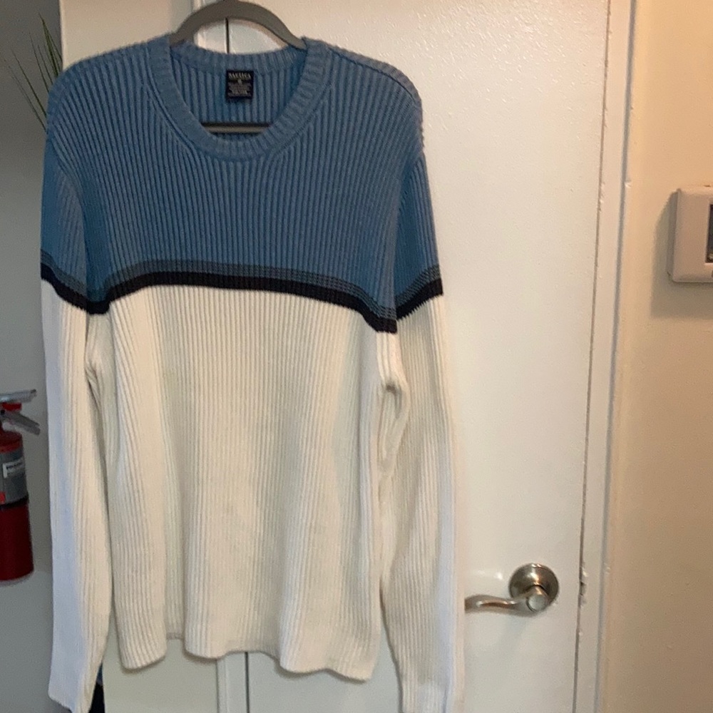 Nautica blue & white ribbed knit crew neck sweater Size XXL